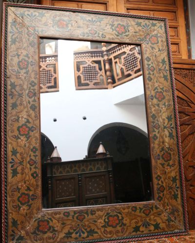 old hand painted wooden mirror